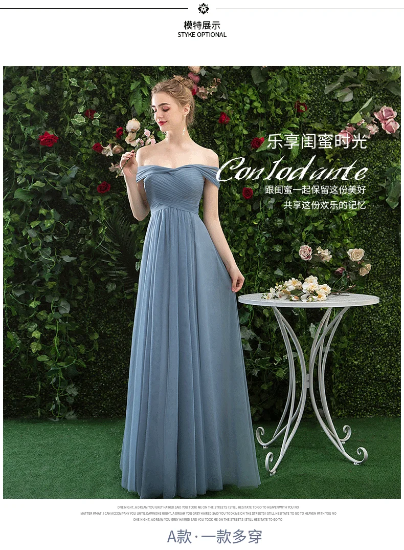 Custom Made Elegant Dusty Blue Bridesmaid Dresses Women Vestidos A