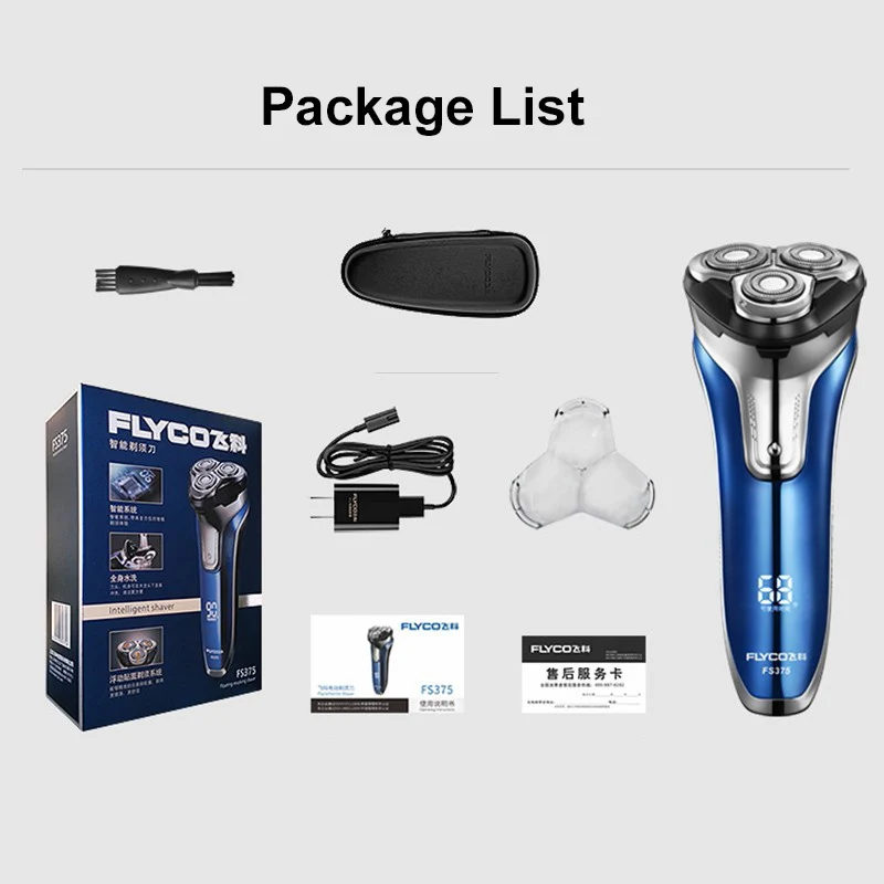 FLYCO FS375 электробритва аккумуляторная влажная сухая роторная бритва бритвенный станок Pop-Up триммер светодиодный дисплей для зарядки для мужчин