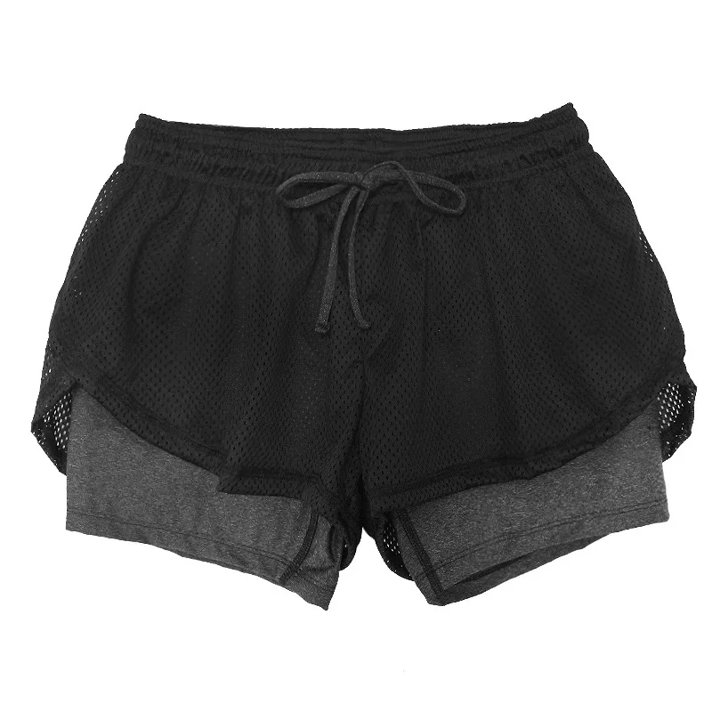 Sports Shorts Women Sport Yoga Fitness Shorts Summer Drawstring Running Clothes Breathable Fake Two Pieces Gym Workout Plus Size