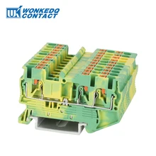 10Pcs PT2.5-TW-PE Push-In Ground 3-Conductor Earth PT 2.5 Twin Wire Electrical Connector Din Rail Terminal Block PT 2.5TW-PE