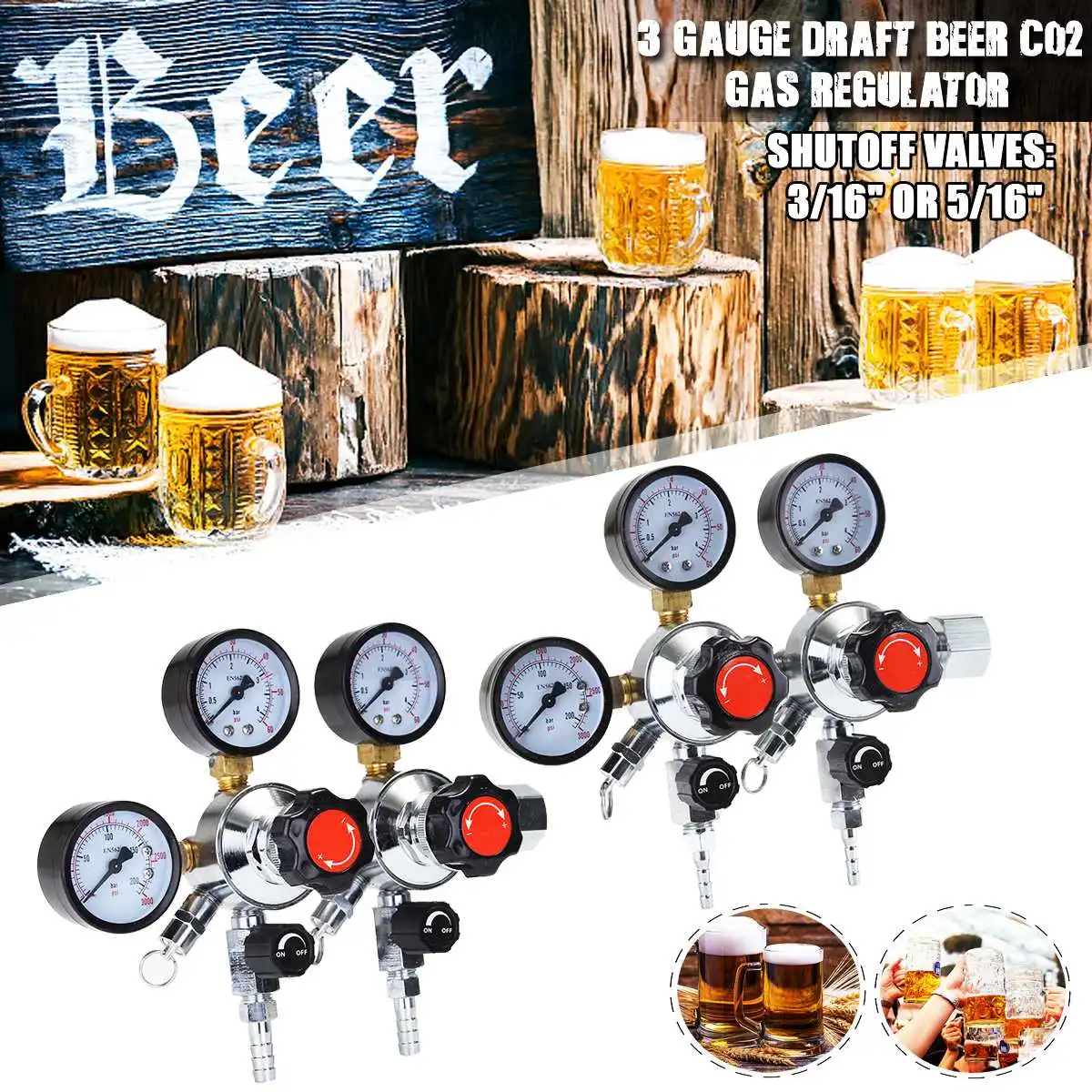 CO2 регулятор газовой бутылки 3 калибра углекислого газа CO2 регуляторы давления редуктор 2 давления s с 3/16 ''зазубренный клапан