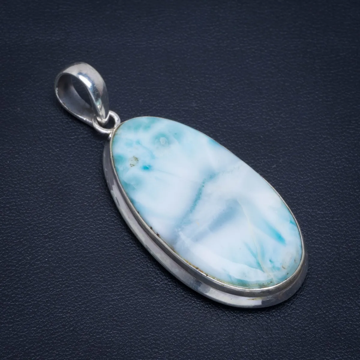 Натуральный Caribbean Larimar РУЧНОЙ РАБОТЫ ИНДИЙСКИЙ 925 пробы серебряный кулон 2 1/" U0022