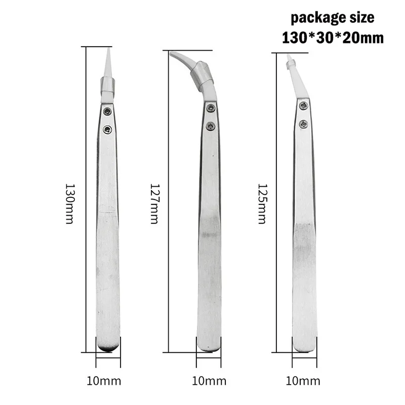 silver color 3pcs Набор антистатических пинцетов из нержавеющей стали высокого качества, 3 шт., изогнутые прямые многофункциональные пинцеты, набор инструментов - Тип головки пинцета: silver color 3pcs