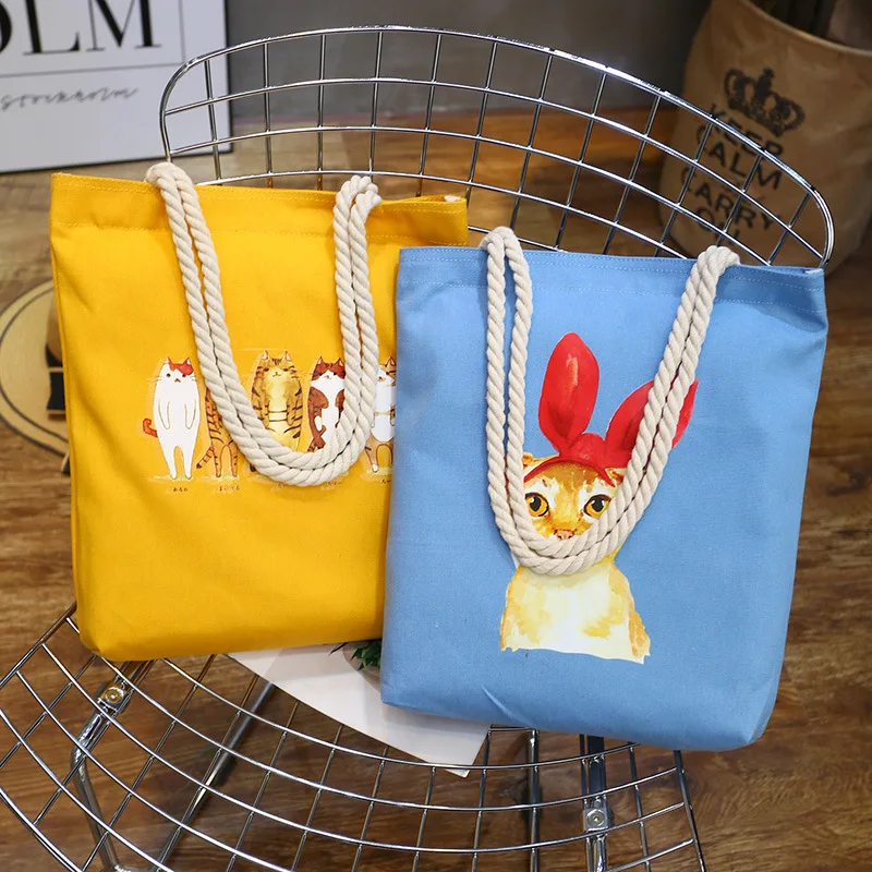 

Micro Cute Illustration Cat Meow Star People Simple Women's Single-shoulder Canvas Bag Versatile Hipster Shopping Bag