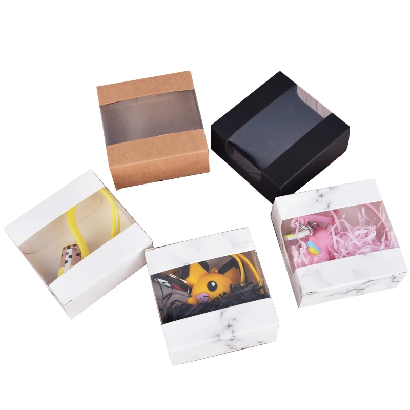 

50pcs Kraft Paper Packaging Boxes with Clear Window Small Gift Box Handmade Soap Jewelry Package