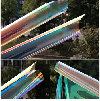 

SUNICE 68X30M Beautiful Color PET Plastic Raw Material Dichroic Rainbow Solar Tint Film DIY Cosplay Mall Home Decoration Privacy