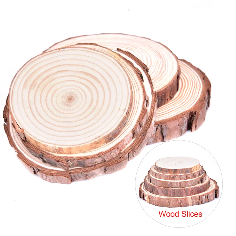8-16CM 1pc Wood Slices Circles With Tree Bark Log Discs DIY Crafts Wedding Party Painting Natural Round Unfinished