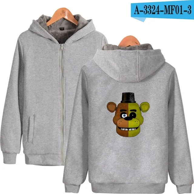 Fnaf зимняя толстовка с капюшоном Five Nights At Freddy's Флисовая теплая куртка утепленное пальто толстовка с капюшоном с мультяшным медведем FNAF одежда унисекс - Цвет: gray