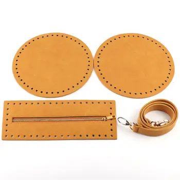 

4Pcs/Set Bag Bottom Base Round Faux Leather Strap Zipper for DIY Crochet Handbag