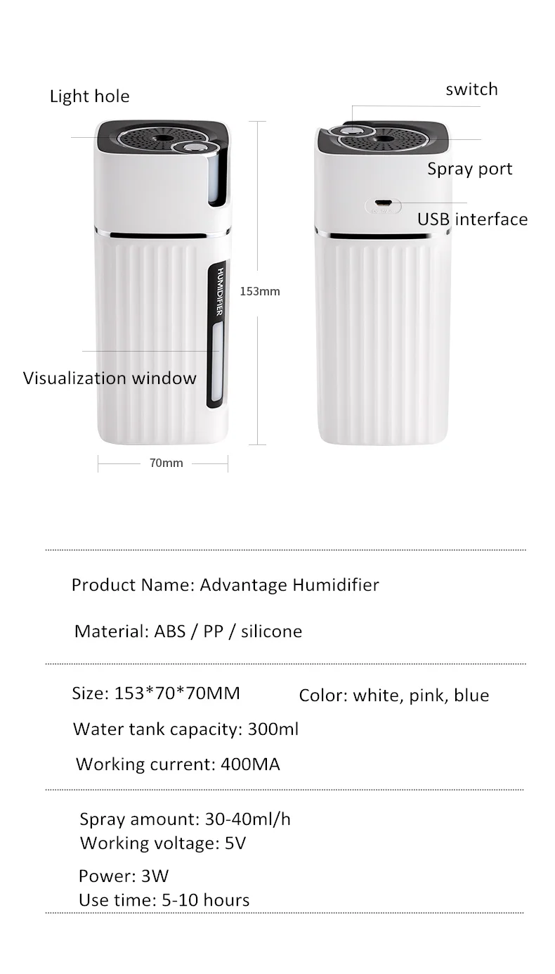 300ml Portable Air Humidifier USB Cool Mist Ultrasonic Aroma Diffusers Aromatherapy Air Purifier Car Home Difusor Humidificador