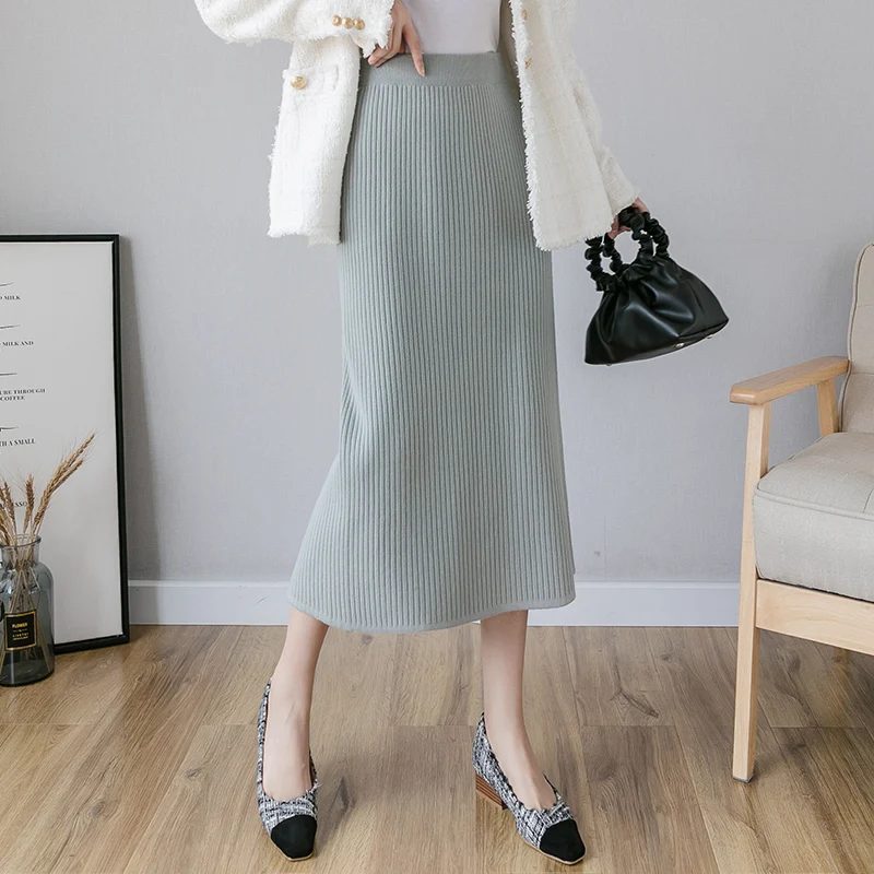 

Make ins knitting bust show thin package hip skirt of tall waist skirt of rabbit hair core-spun yarn tight package one pace skir