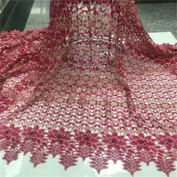 

Wholesale Nigerian lace fabric 2020 high quality lace mesh French gauze lace belt water drill deep red mesh dress for women