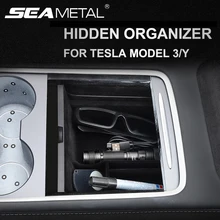 Organizador oculto de coche para Tesla Model 3/Y, caja de almacenamiento, contenedores de flocado, reposabrazos Central para gafas de sol, billetes de moneda para teléfono