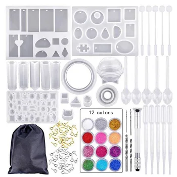 

83 Pcs DIY Crystal Glue Jewelry Mold Set Handmade Crystal Glue Silicone Mold Set Epoxy Handicrafts Mould Home Decor