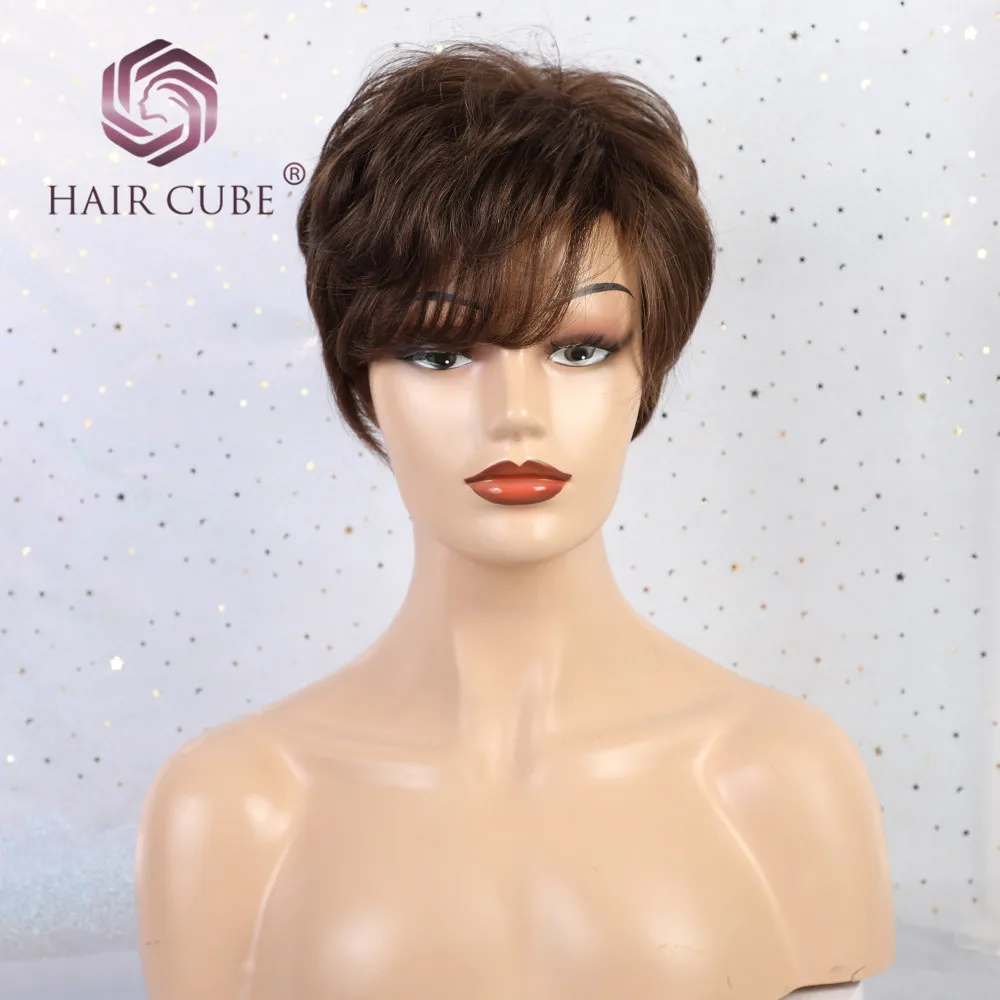 Haircube синтетические короткие прямые волосы парики Pixie срезанные серые цвета 50% человеческие волосы Омбре блики сторона челка смесь парик для женщин