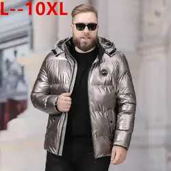 Большой 10XL 8XL 6XL 5XL зимняя куртка для мужчин с капюшоном толстые парки на утином пуху повседневное пальто с завязками тонкие карманы пальто