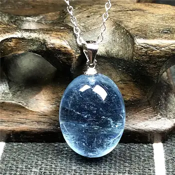 

Top Natural Blue Aquamarine Pendant For Woman Man Crystal 17x14x9mm Beads Stone 925 Silver Chains Pendant Necklace Jewelry AAAAA