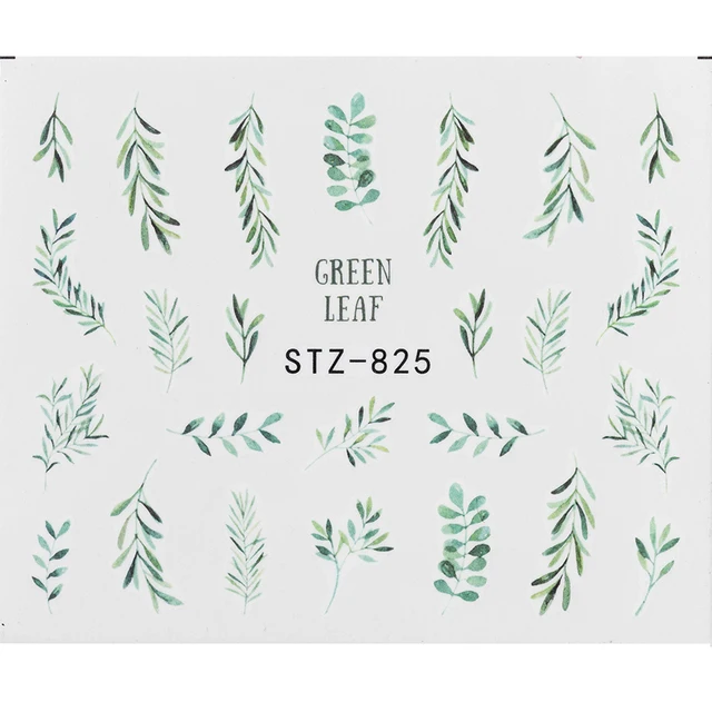 1Pcs Water Nail Decal and Sticker Flower Leaf Tree Green Simple Summer DIY Slider for Manicure Nail Art Watermark Manicure Decor SF179