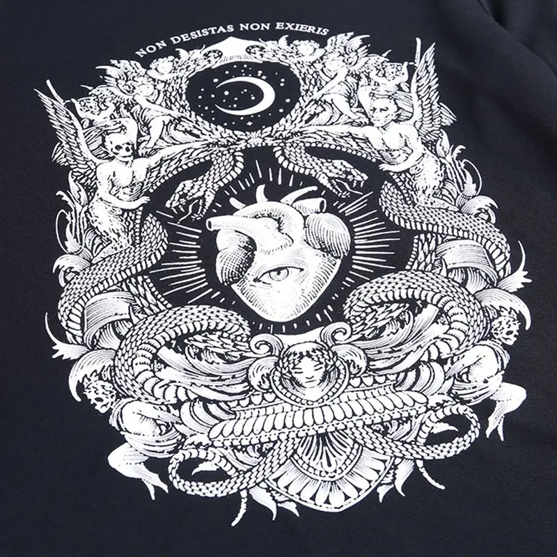 Gothic Printed T Shirt Women Black Punk Girl Goth Tops Casual Hip Hop Long Sleeve Sweatshirt Kpop Shirt Women Fashion