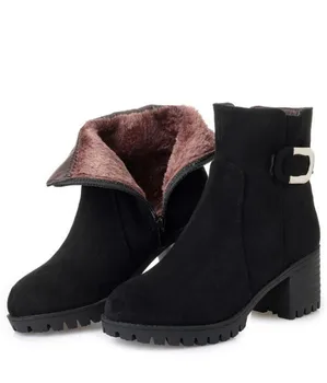 

Matte Cowhide Autumn Winter Boots Wool Boots Women Warm Snow Boots 2019 New Plus Size 35-43 Non-slip High Heel Shoes Women Boots