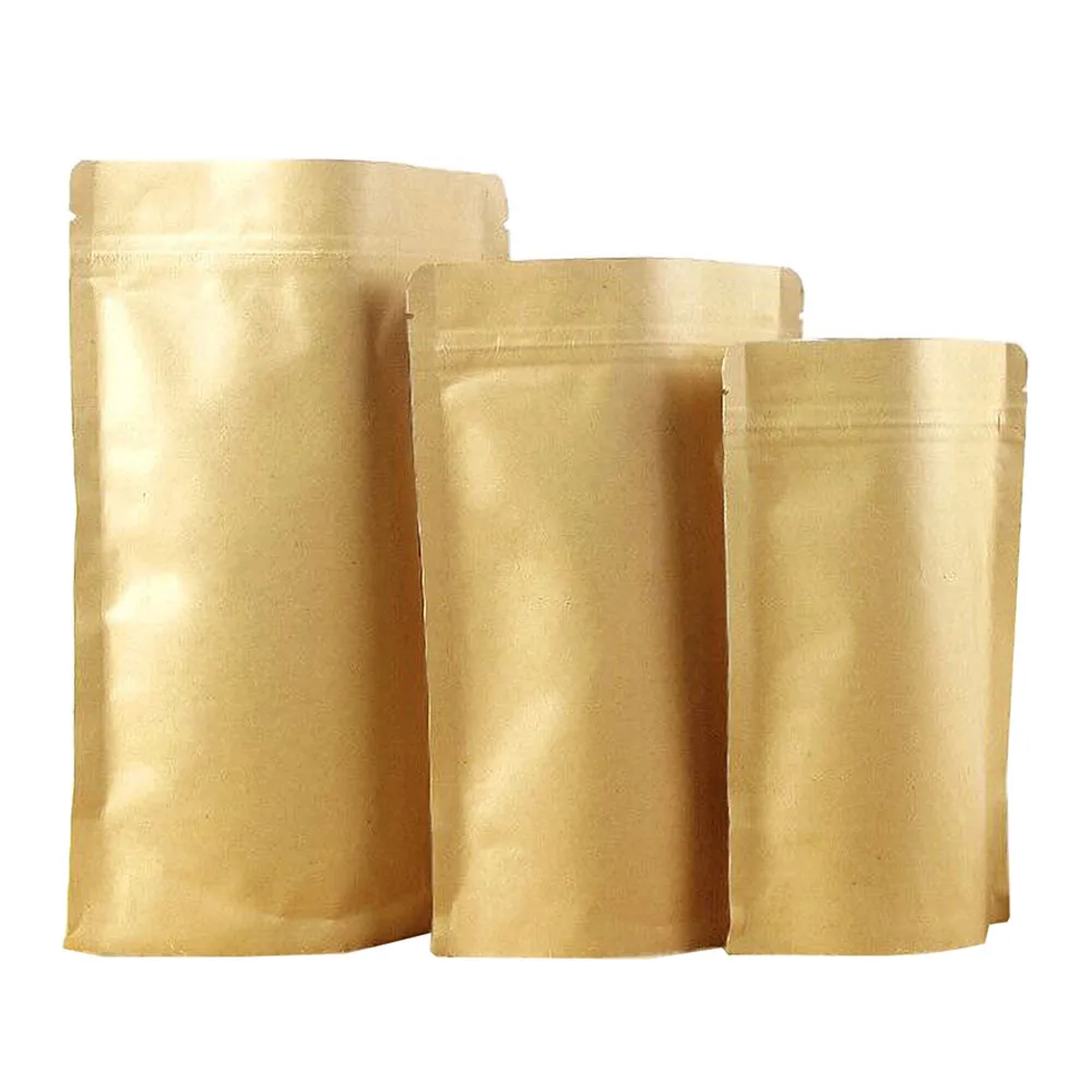 

Thick 50pcs Full Kraft Paper Ziplock Bag Aluminum Foil Mylar Gift Bag Food Powder Packaging Plastic Bags Stand up Zip Lock Bags