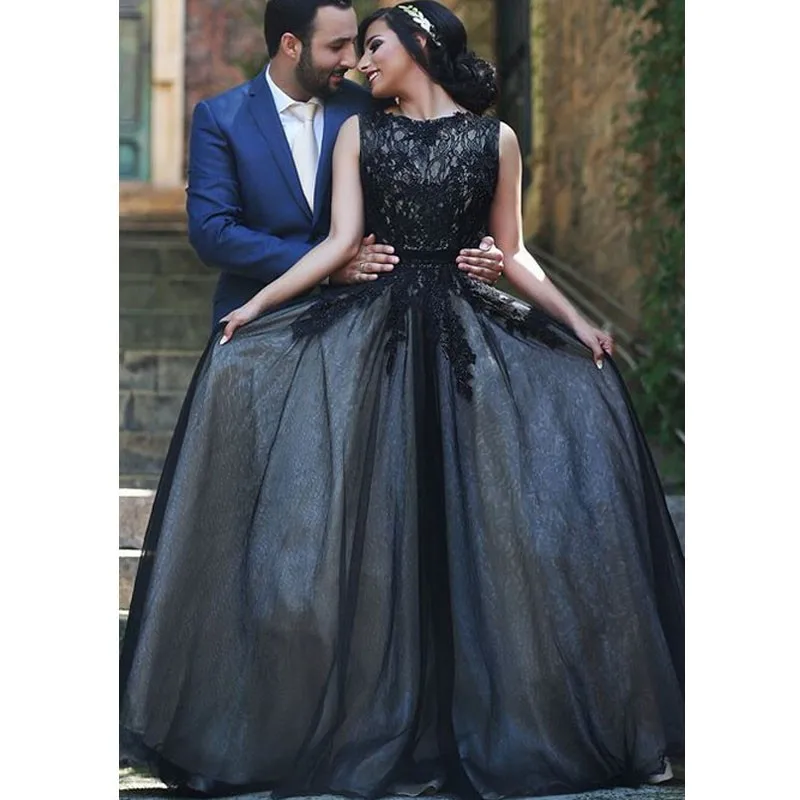 Vestido De Casamento Хэллоуин готический черный длинный шлейф Линия спинки Тюль Викторианский Свадебные платья Мать невесты платья