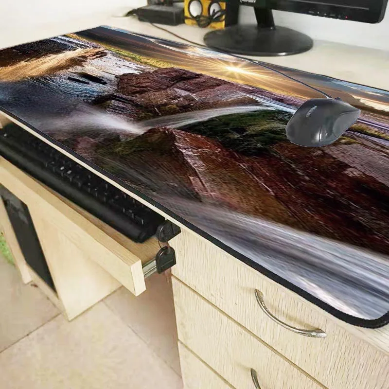 XGZ Waterfall Mountain Scenery Gaming Mouse Pad Rubber Locking Edge Large Mouse Mat for Dota 2 LOL