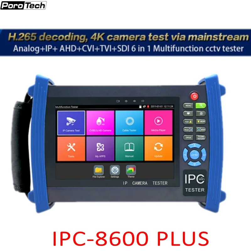 IPC8600 плюс 4 к IP камера тестер7 дюймов H.265 5MP AHD 8MP TVI CVI 1080P SDI CVBS CCTV тестер монитор с кабелем tracer DHL бесплатно