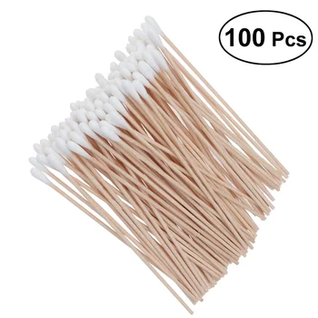 

100Pcs Long Wood Handle Cotton Swab Medical Swabs Ear Cleaning Cosmetic Tool Makeup Removal Wound Care Cotton Buds Sanitary Roun