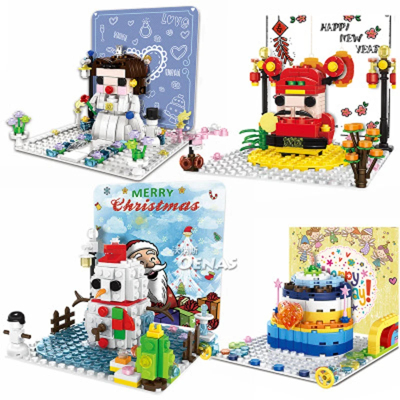 

New Christmas Series Toys Christmas Greeting Card Compatible Legoingly Brick Heads Headz Building Blocks for Children Gift