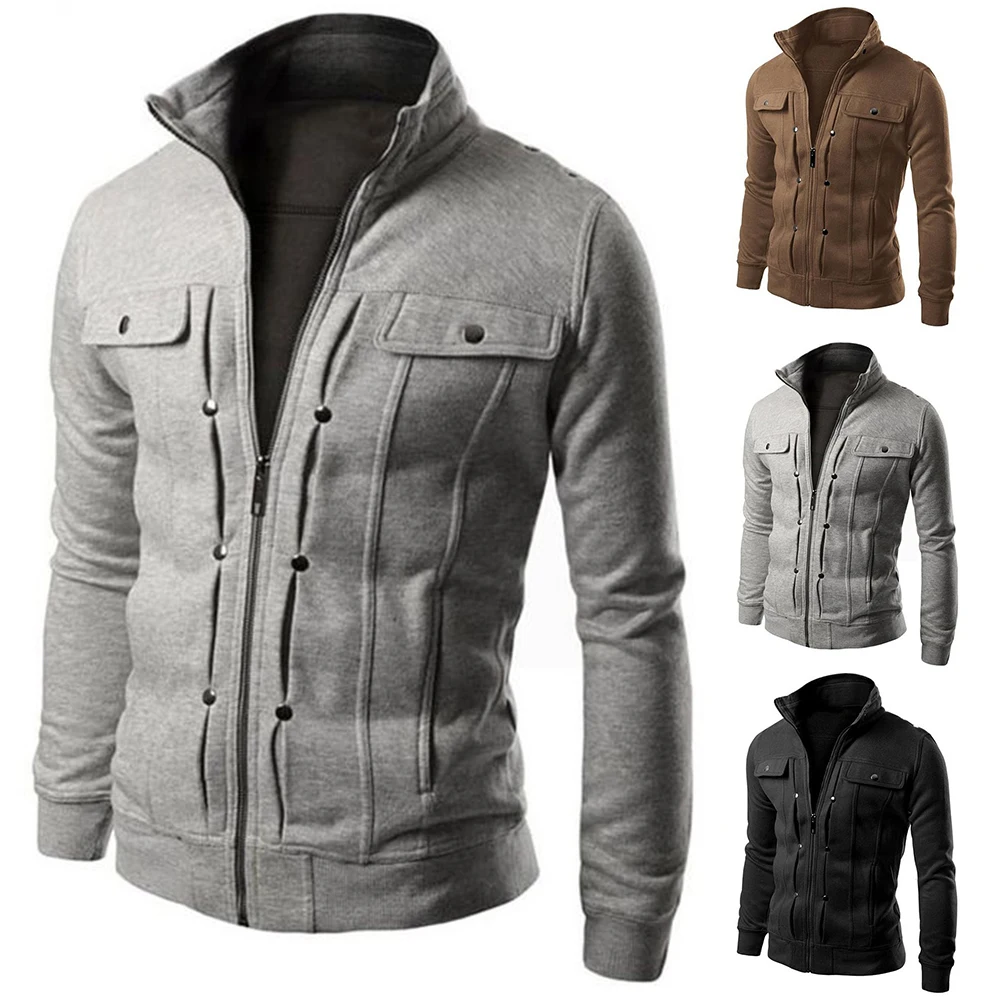 Fashion Men Jacket Coat Plus Size Men Jacket Solid Color Stand Collar Long Sleeve Streetwear Winter Jacket Warm Male куртка