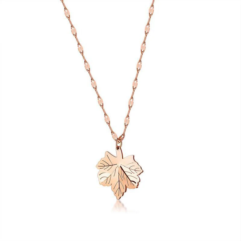 

Trendy Leaf-shaped Pendant Necklace For Women Party Wedding Stainless Steel Necklaces Simple Clavicle Chain Choker Jewelry Femme
