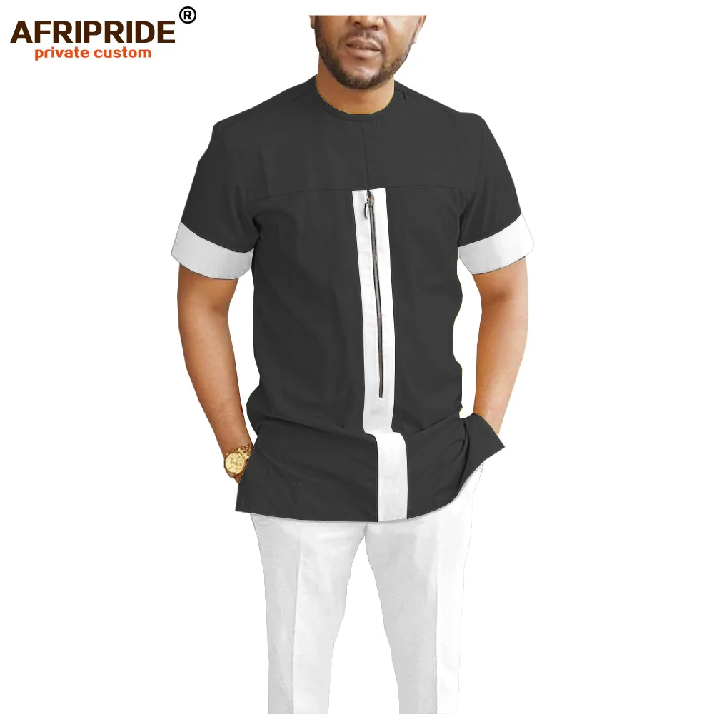 Cheap African Men Dashiki Clothing Short Sleeve Tops + Ankara Pants Set Tribal Tracksuit Blouse Shirt Attire AFRIPRIDE A1916070