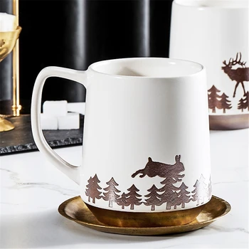 

Ceramic Water Stag Mug Large Capacity Tea Coffee Milk Drinking Cup Mug Home Breakfast Cereal Oatmeal Creative 520Ml