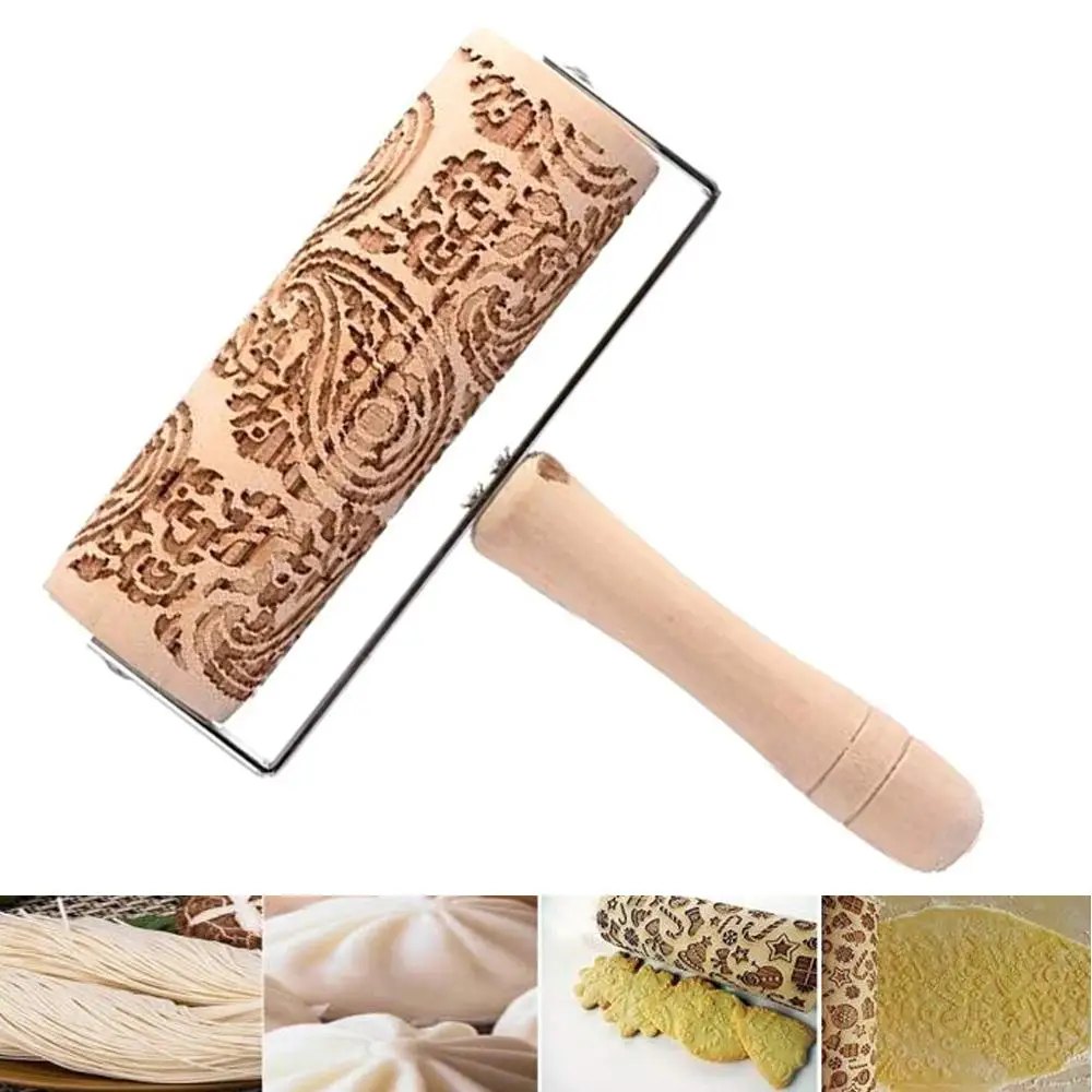 

Christmas Embossing Rolling Pin Baking Cookies Noodle Biscuit Fondant Cake Dough Engraved Roller Baking Pastry Tools snowflake