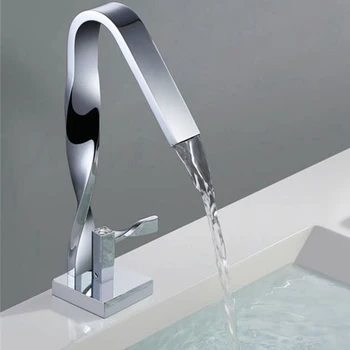 

Wholesale Single Hole Washbasin Waterfall Faucet Cool And Hot Water Sink Faucet With One Handle Kitchen Bathroom Supplies