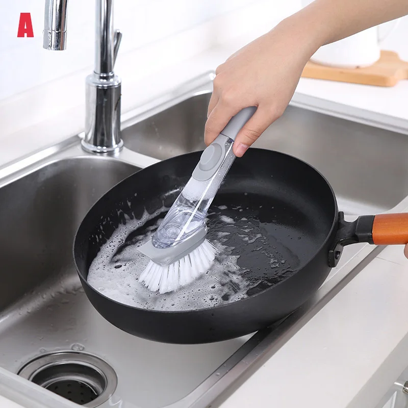 Kitchen Cleaning Brush 2In1 Long Handle Sponge Dishwashing Pan sink Scrubber