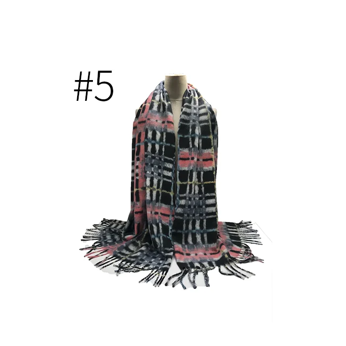 New Fashion cashmere print check plaid tassels women pashmina warm scarves Muslim hijabs shawls bandana winter scarf 8PCS/LOT - Color: 5