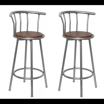 

VidaXL Bar Stools 2 Pcs Brown Steel 360 Degrees Swivel Seat Bar Stools For Living Room Or Bar Counter Bar Chairs