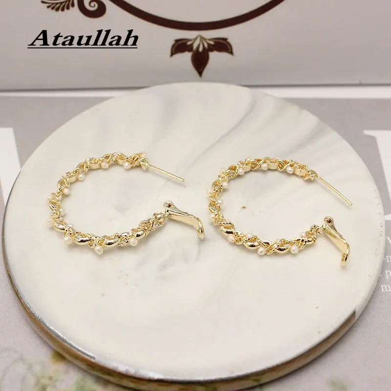 Ataullah модные серьги обруча с жемчугом круглые в западном стиле большие золотые