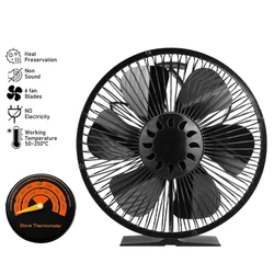 Black 6 Blade Fireplace Fan With Protective Covers Heat Powered Stove Fan Log Wood Burner Quiet Home Efficient Heat Distribution