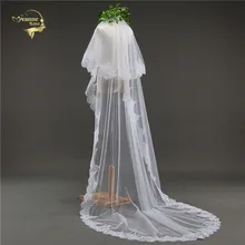 2020 New Veu de Noiva Longo Ivory Sparkle Sequins Lace Edge Wedding Veil One Layer Tulle Elegant Long Bridal Veil Voile Mariage