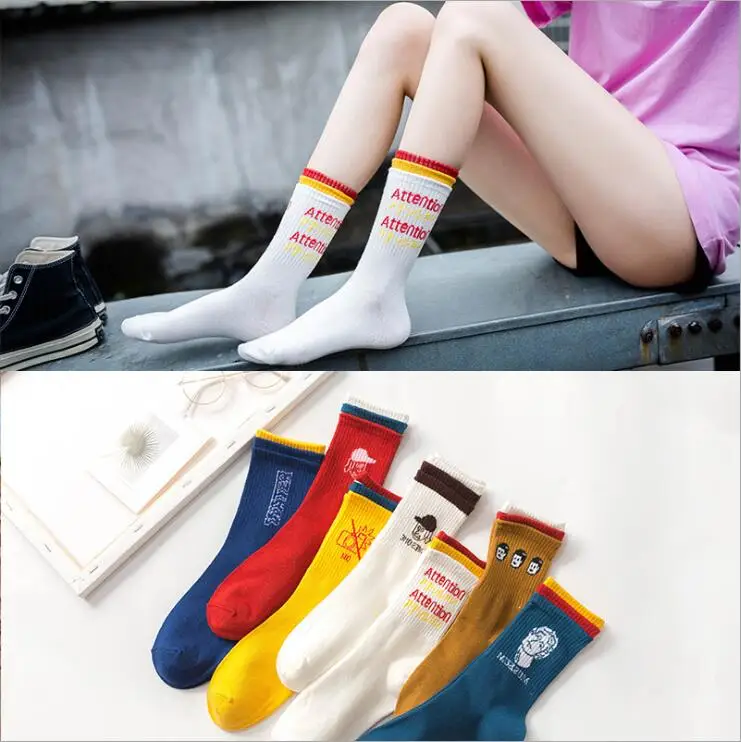 Женские забавные Повседневные носки Harajuku с мультяшными буквами | Женская одежда
