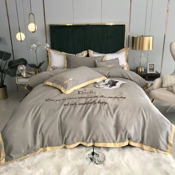 

Four Sets of Ice Silk European Silky bei europfine Bedspread Naked Sheets Quilt Cover Fitted Sheet King Size Bed Set Bed Set