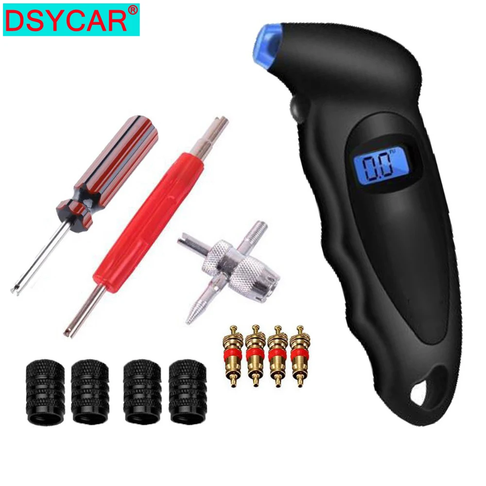 

DSYCAR Tire Valve Stem Repair Tool Set - Digital tire pressure gauge 150 PSI & Dual Single Head Valve Core Remover Tools