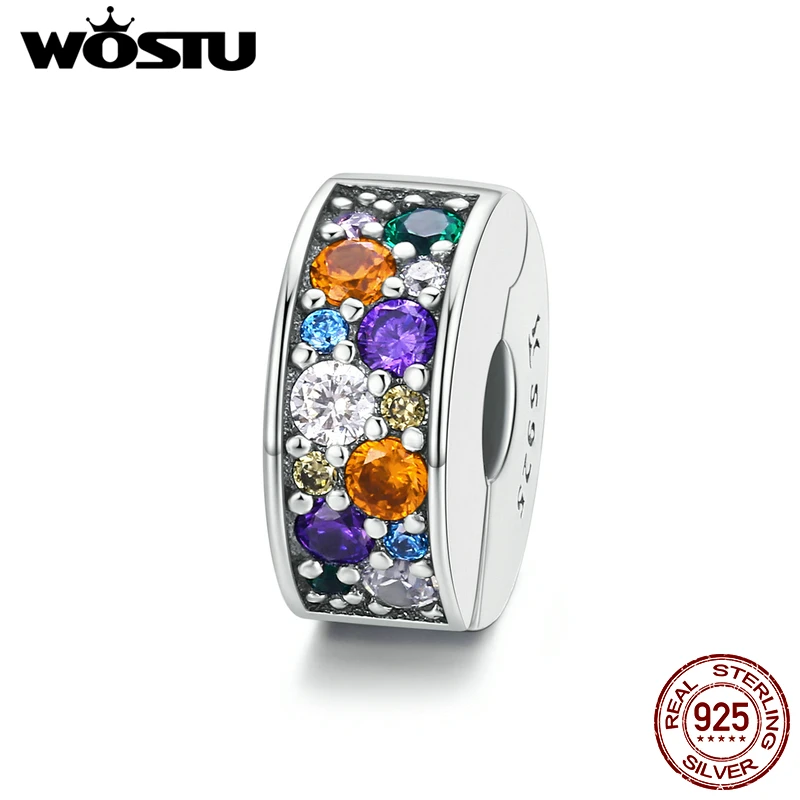 

WOSTU 925 Sterling Silver Spacer Rainbow Zircon Open Stopper Fit Original Bracelet Charm Bead DIY Jewelry Accessories CQC1609