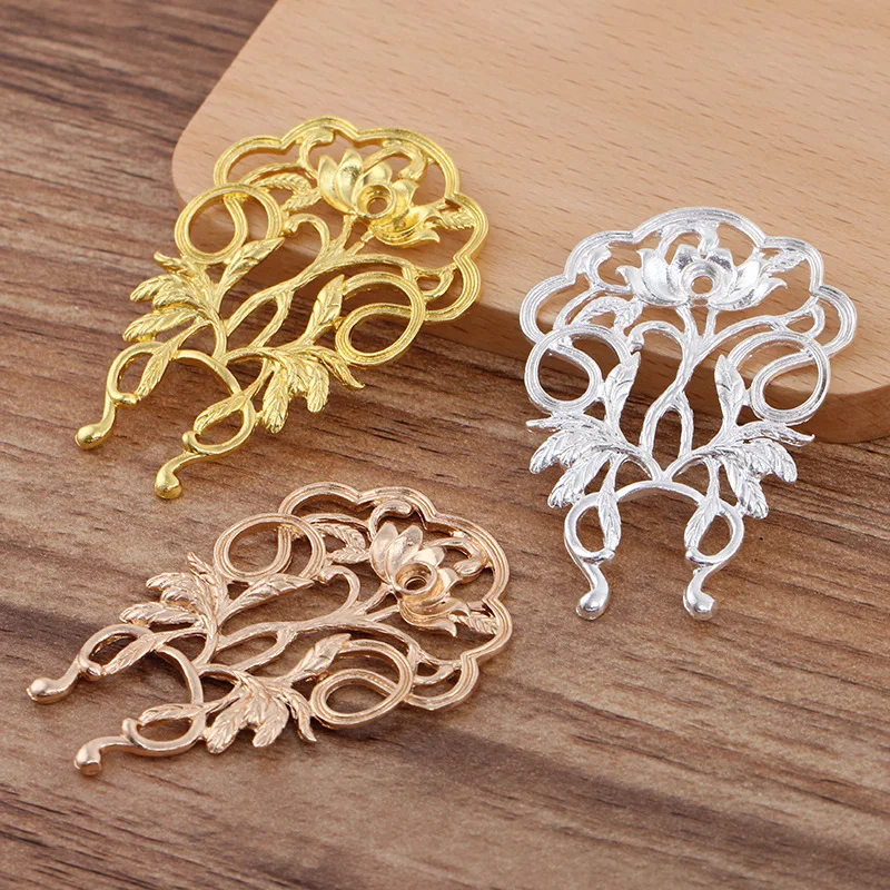 20 개/가방 25*67mm 금속 꽃 펜던트 신부 Hairwear Tiaras 재료 수제 보석 액세서리