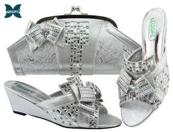 

Newest Shoe And Bag Set Women Shoes And Bag Set Silver Color Italian design Shoes With Matching Bags Set Decorated With Stones