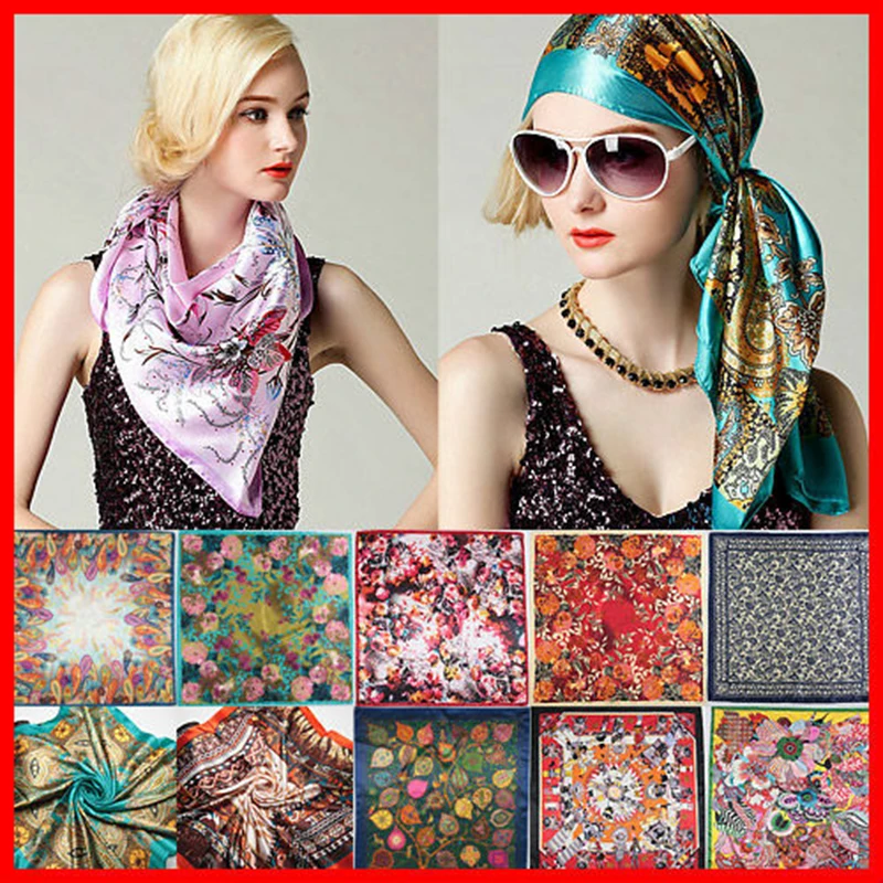

90*90cm Summer Women Silk Foulard Scarves Square Scarf Ladies Luxury Brand beach Shawl Bandanna Large Hijab muffler female