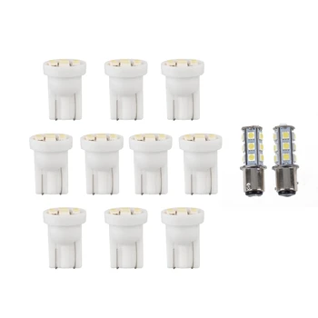 

12 Pcs LED Bulbs: 2 Pcs 18 SMD LED White Tail Light Bulbs & 10Pcs T10 Bright White 8 SMD LED Side Wedge Light Bulb Lamp
